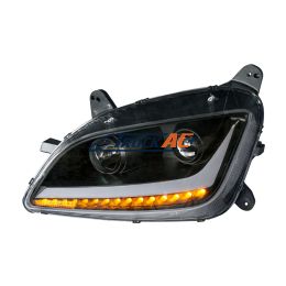 Black Projection Headlight With LED Position & Signal For 2012-2021 Peterbilt 579- Driver - United Pacific 35814