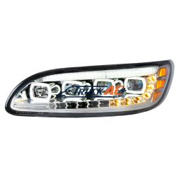 Chrome Quad-LED Headlight With LED DRL & Seq. Signal For 2005-2015 Peterbilt 386- Driver - United Pacific 35841