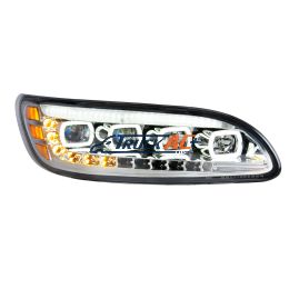 Chrome Quad-LED Headlight With LED DRL & Seq. Signal For 2005-2015 Peterbilt 386- Passenger - United Pacific 35842