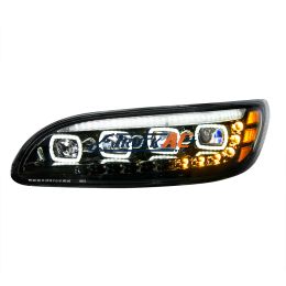 Black Quad-LED Headlight With LED DRL & Seq. Signal For 2005-2015 Peterbilt 386- Driver - United Pacific 35843