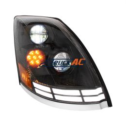 20359834, 20496654, 20817108, 20835985, 82329127 Black LED Headlight With Dual Color LED Light Bars For 2003-2017 Volvo VN/VNL - Passenger - United Pacific 35896