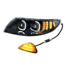 3574387C91 Black LED Projector Headlight With Rear Facing Turn Signal For International Durastar 2002-2018 - Driver - United Pacific 35991