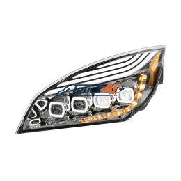A66-01405-002, A66-01512-004 Chrome Quad-LED Headlight With LED DRL & Seq. Signal For 2018-2024 Freightliner Cascadia - Driver - United Pacific 36724