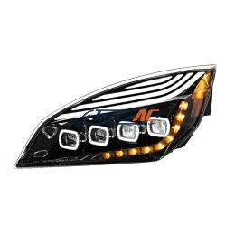 A66-01405-002, A66-01512-004 Black Quad-LED Headlight With LED DRL & Seq. Signal For 2018-2024 Freightliner Cascadia - Driver - United Pacific 36726