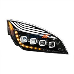 A66-01405-003, A66-01512-003 Black Quad-LED Headlight With LED DRL & Seq. Signal For 2018-2024 Freightliner Cascadia - Passenger - United Pacific 36727