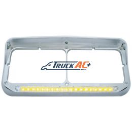 Chrome Rectangular Dual Headlight Bezel With Visor & 19 LED Light Bar - Amber LED/Clear Lens - United Pacific 32347