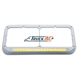 Chrome Rectangular Dual Headlight Bezel With 19 LED Light Bar - Amber LED/Clear Lens - United Pacific 32359