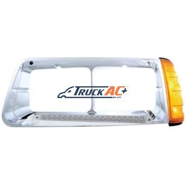 19 LED Headlight Bezel With Turn Signal For 1989-2009 Freightliner FLD - Driver - Amber LED/Clear Lens - United Pacific 32494