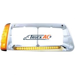 19 LED Headlight Bezel With Turn Signal For 1989-2009 Freightliner FLD - Passenger - Amber LED/Amber Lens - United Pacific 32498