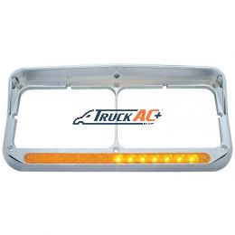 Rectangular Dual Headlight Bezel With Visor And LED Sequential Light Bar (Driver) - Amber LED/Amber Lens - United Pacific 32500