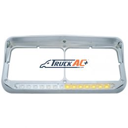 Rectangular Dual Headlight Bezel With Visor And LED Sequential Light Bar (Driver) - Amber LED/Clear Lens - United Pacific 32501