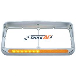 Rectangular Dual Headlight Bezel With Visor And LED Sequential Light Bar (Passenger) - Amber LED/Amber Lens - United Pacific 32502