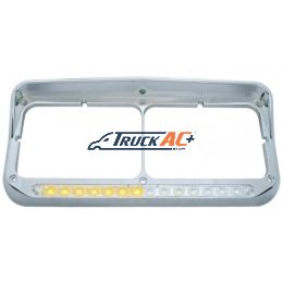 Rectangular Dual Headlight Bezel With Visor And LED Sequential Light Bar (Passenger) - Amber LED/Clear Lens - United Pacific 32503
