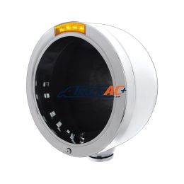 Stainless Steel Bullet Half Moon Headlight No Bulb With LED Turn Signal - Amber Lens - United Pacific 31701