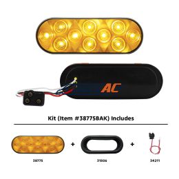 10 LED 6" Oval Turn Signal Light Kit - Amber LED/Amber Lens - United Pacific 38775BAK