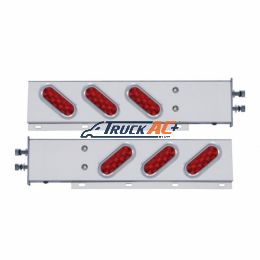 2-1/2" Bolt Pattern SS Spring Loaded Bar With 6 Oval 10 LED Lights & Visors -Red LED & Lens (Pair) - United Pacific 61304