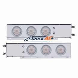 3-3/4" Bolt Pattern Deluxe SS Spring Loaded Bar W/6X 10 LED 4" Lights & Visors -Red LED/Clear Lens (Pair) - United Pacific 61554