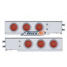 2-1/2" Bolt Pattern Chrome Spring Loaded Bar W/6X 12 LED 4" Refl. Lights & Visors-Red LED & Lens (Pair) - United Pacific 61643