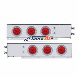 2-1/2" Bolt Pattern Chrome Spring Loaded Bar W/6X 4" 10 LED Lights & Visors -Red LED & Lens (Pair) - United Pacific 61645