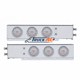 2-1/2" Bolt Pattern Chrome Spring Loaded Bar W/6X 4" 10 LED Lights & Visors -Red LED/Clear Lens (Pair) - United Pacific 61646