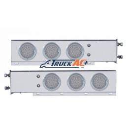3-3/4" Bolt Pattern Chrome Spring Loaded Bar W/6X 36 Red LED 4" Lights & Visors - Clear Lens (Pair) - United Pacific 61676