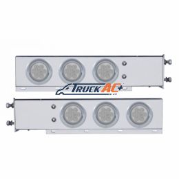 3-3/4" Bolt Pattern SS Spring Loaded Bar With 6X 4" 7 LED Lights & Visors -Red LED/Clear Lens (Pair) - United Pacific 61727