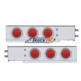 2" Bolt Pattern Stainless Spring Loaded Light Bar With 6X 4" 7 LED Lights & Visors - Red LED/Red Lens (Pair) - United Pacific 61734