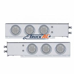 2" Bolt Pattern SS Spring Loaded Bar With 6X 4" 7 LED Lights & Visors -Red LED/Clear Lens (Pair) - United Pacific 61735