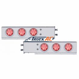 2-1/2" Bolt Pattern Chrome Spring Loaded Bar With 6X 4" 7 LED Lights & Visors -Red LED & Lens (Pair) - United Pacific 61750