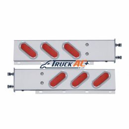 3-3/4" Bolt Pattern SS Spring Loaded Bar With 6" Oval 19 LED Lights & Visors -Red LED & Lens (Pair) - United Pacific 61806