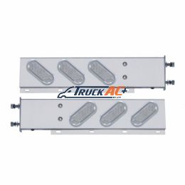 3-3/4" Bolt Pattern SS Spring Loaded Bar With 6" Oval 19 LED Lights & Visors -Red LED/Clear Lens (Pair) - United Pacific 61807