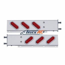 3-3/4" Bolt Pattern SS Spring Loaded Bar With 6 Oval 10 LED Lights & Bezel -Red LED & Lens (Pair) - United Pacific 62300