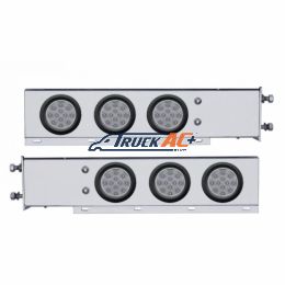 3-3/4" Bolt Pattern Chrome Spring Loaded Bar W/6X 12 Red LED 4" Reflector Lights - Clear Lens (Pair) - United Pacific 63544