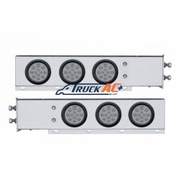 2-1/2" Bolt Pattern Chrome Spring Loaded Bar W/6X 12 LED 4" Reflector Lights -Red LED/Clear Lens (Pair) - United Pacific 63644