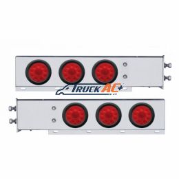 2-1/2" Bolt Pattern Chrome Spring Loaded Bar W/6X 4" 10 LED Lights -Red LED & Lens (Pair) - United Pacific 63645