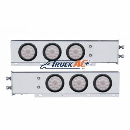 2-1/2" Bolt Pattern Chrome Spring Loaded Bar W/6X 4" 10 LED Lights -Red LED/Clear Lens (Pair) - United Pacific 63646