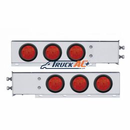 2-1/2" Bolt Pattern Chrome Spring Loaded Bar W/6X 4" 7 LED Lights -Red LED & Lens (Pair) - United Pacific 63750