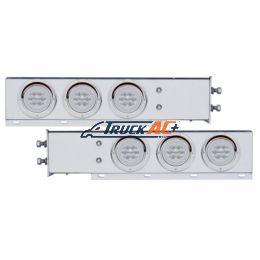 2-1/2" Bolt Pattern Chrome Spring Loaded Rear Bar W/6X 21 Red LED 4" GloLight & Visors-Clr Lens (Pair) - United Pacific 63781