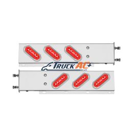 3-3/4" Bolt Pattern SS Spring Loaded Bar With 6X 22 Red LED 6" Oval GloLight & Visor -Red Lens (Pair) - United Pacific 63784