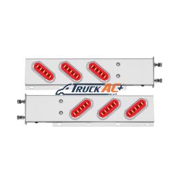 3-3/4" Bolt Pattern SS Spring Loaded Bar With 6X 22 Red LED 6" Oval GloLight & Visor -Clear Lens (Pair) - United Pacific 63785