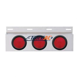 Stainless Top Mud Flap Plate With Three 4" Lights & Grommet - Red Lens (Each) - United Pacific 10641