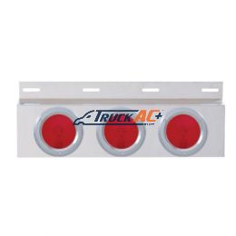 Stainless Top Mud Flap Plate With Three 4" Lights & Bezel - Red Lens (Each) - United Pacific 10642