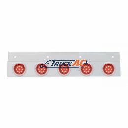 Stainless Top Mud Flap Plate With 5X 9 LED 2" Lights & Visors - Red LED/Red Lens (Each) - United Pacific 61716