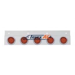 Stainless Top Mud Flap Plate With 5X 9 LED 2" Reflector Lights & Visors - Red LED/Red Lens (Each) - United Pacific 61718