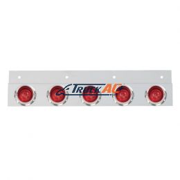 Stainless Top Mud Flap Plate With 5X 9 LED 2" Beehive Lights & Visors - Red LED/Red Lens (Each) - United Pacific 61722