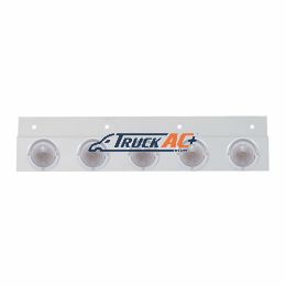 Stainless Top Mud Flap Plate With 5X 9 LED 2" Beehive Lights & Visors - Red LED/Clear Lens (Each) - United Pacific 61723