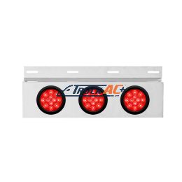 Stainless Top Mud Flap Plate With 3X 12 LED 4" Lights & Grommets - Red LED/Red Lens (Each) - United Pacific 63704