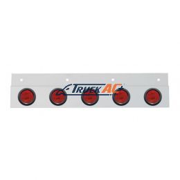 Stainless Top Mud Flap Plate With 5X 9 LED 2" Lights & Grommets - Red LED/Red Lens (Each) - United Pacific 63716