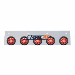 Stainless Top Mud Flap Plate With 5X 9 LED 2" Beehive Lights & Grommets - Red LED/Red Lens (Each) - United Pacific 63722