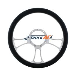 14" Chrome Aluminum Blade Style Steering Wheel With Black Engineered Leather Grip - United Pacific 88302